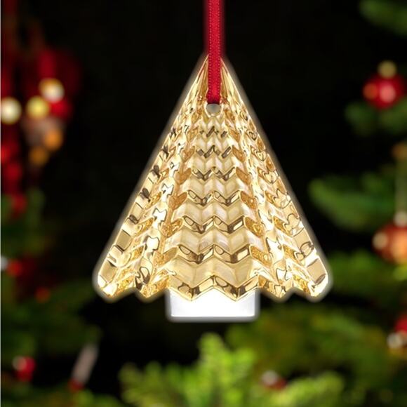 New Baccarat Crystal Gold Christmas Tree Ornament Engraved 2022 - Picture 1 of 6